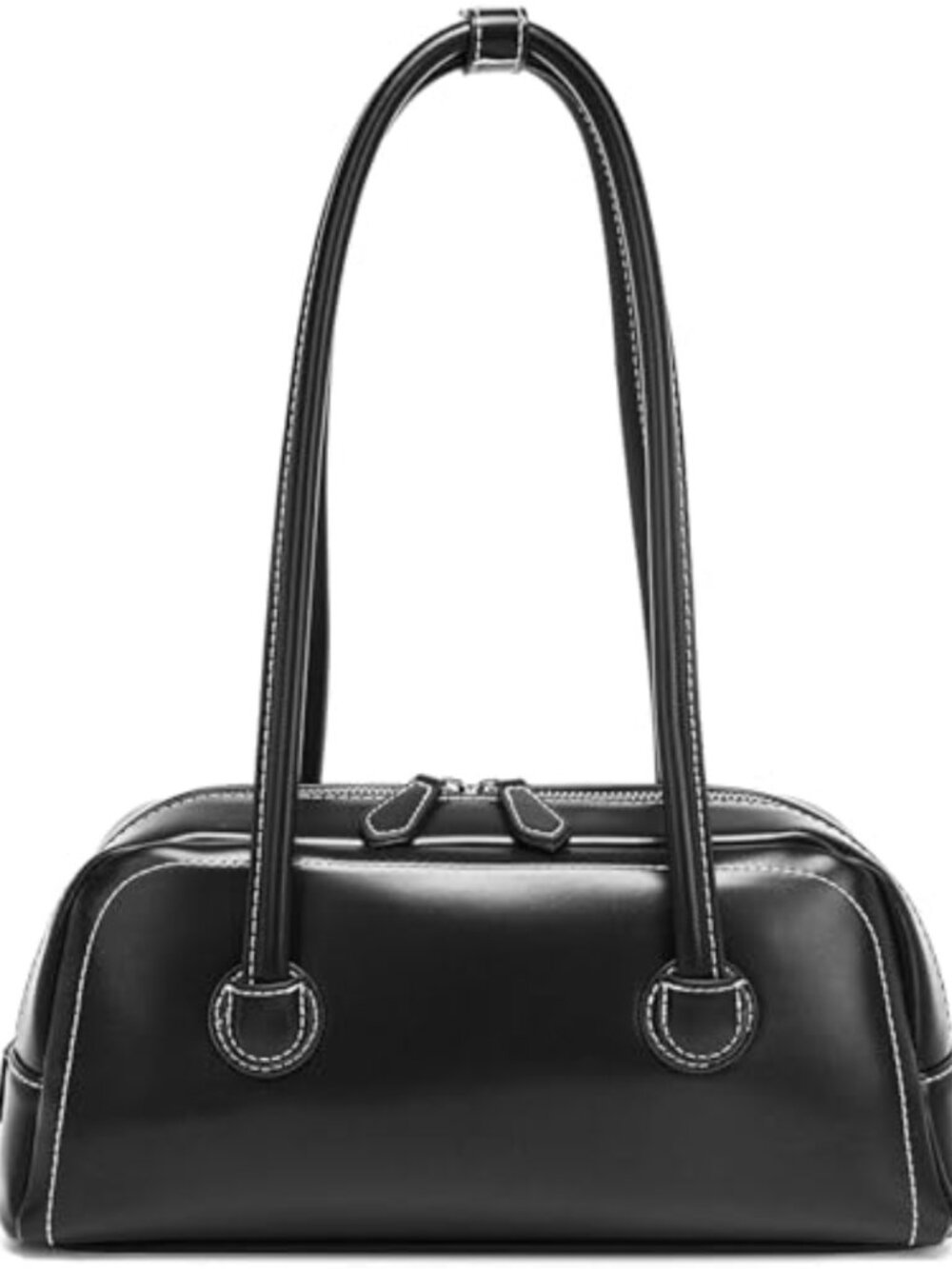 Vegan Leather Shoulder Bag Top Handle Zipper Closure Satchel Purse